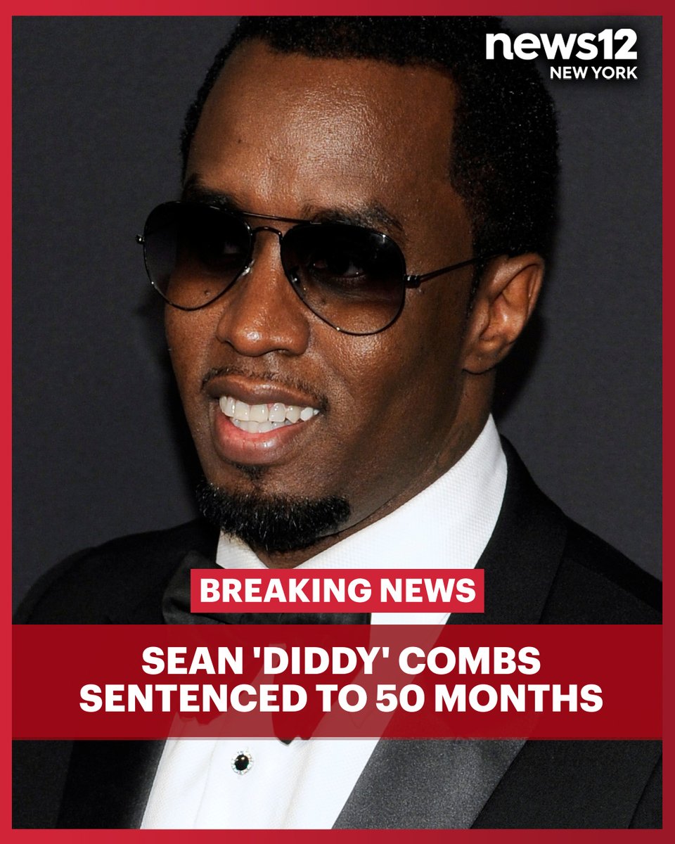News12's tweet image. BREAKING NEWS: Sean 'Diddy' Combs sentenced to 50 months in prison for prostitution-related offenses. 

#News12 #BreakingNews #SeanCombs #Diddy #Court #Sentencing #News #LocalNews #NYC

🔗 bit.ly/4nBGEQt 👈🏼