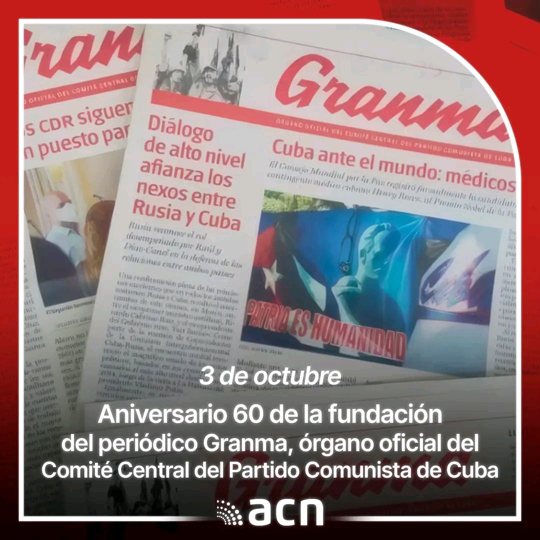 Felicidades en el 60 aniversario del periódico Granma, fundado por el Comandante en Jefe #FidelCastro, cuando se anunció el Comité Central del <a href="/PartidoPCC/">Partido Comunista de Cuba</a>  el tres de octubre de 1965.