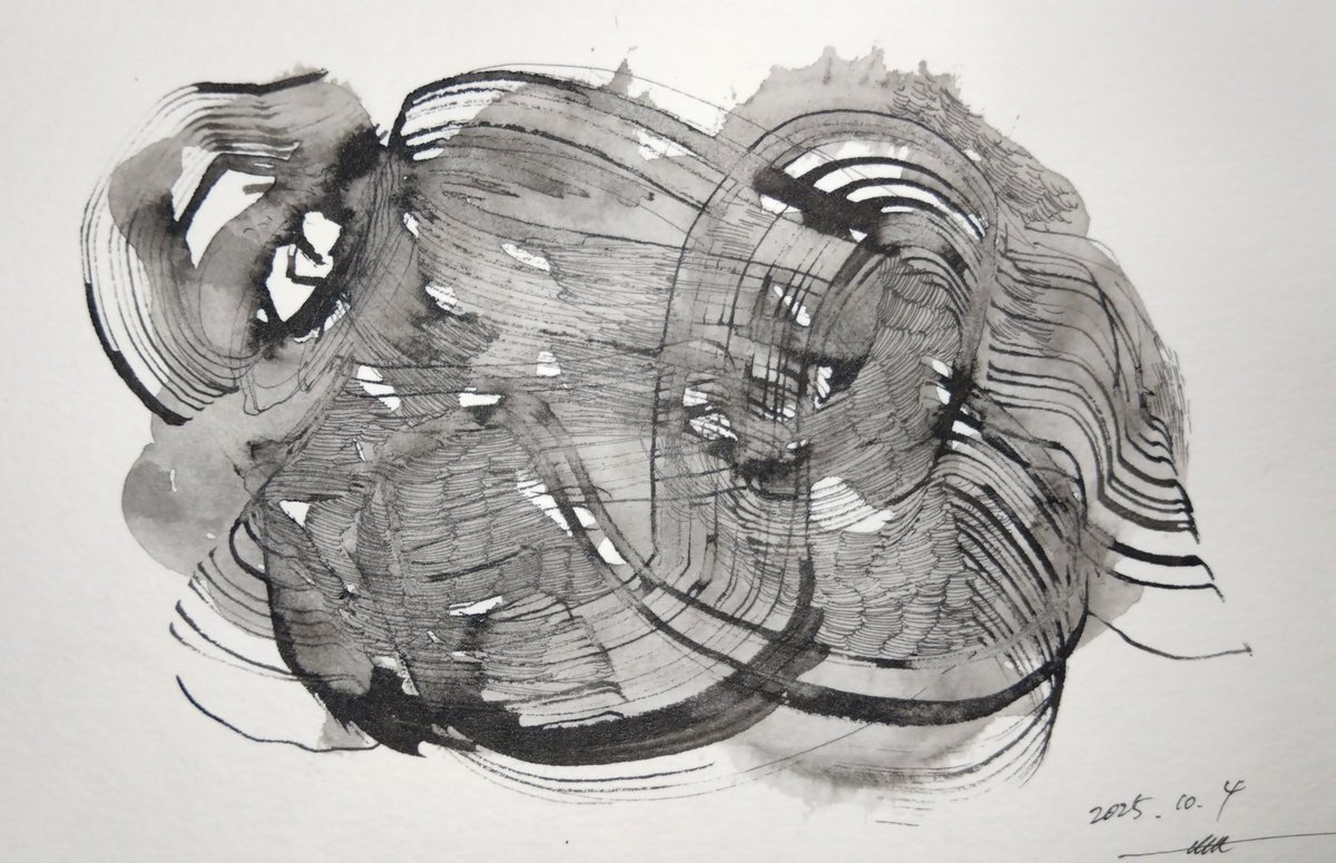 tttttan's tweet image. 202510040606
B6 albireo
morning drawing time...
#duringdrawing #drawing #abstraction #monochrome #pen #sumi #art #japanart #improvisation #ドローイング #線描 #墨 #水墨 #ペン #ink #筆 #肉筆画 #tttttan