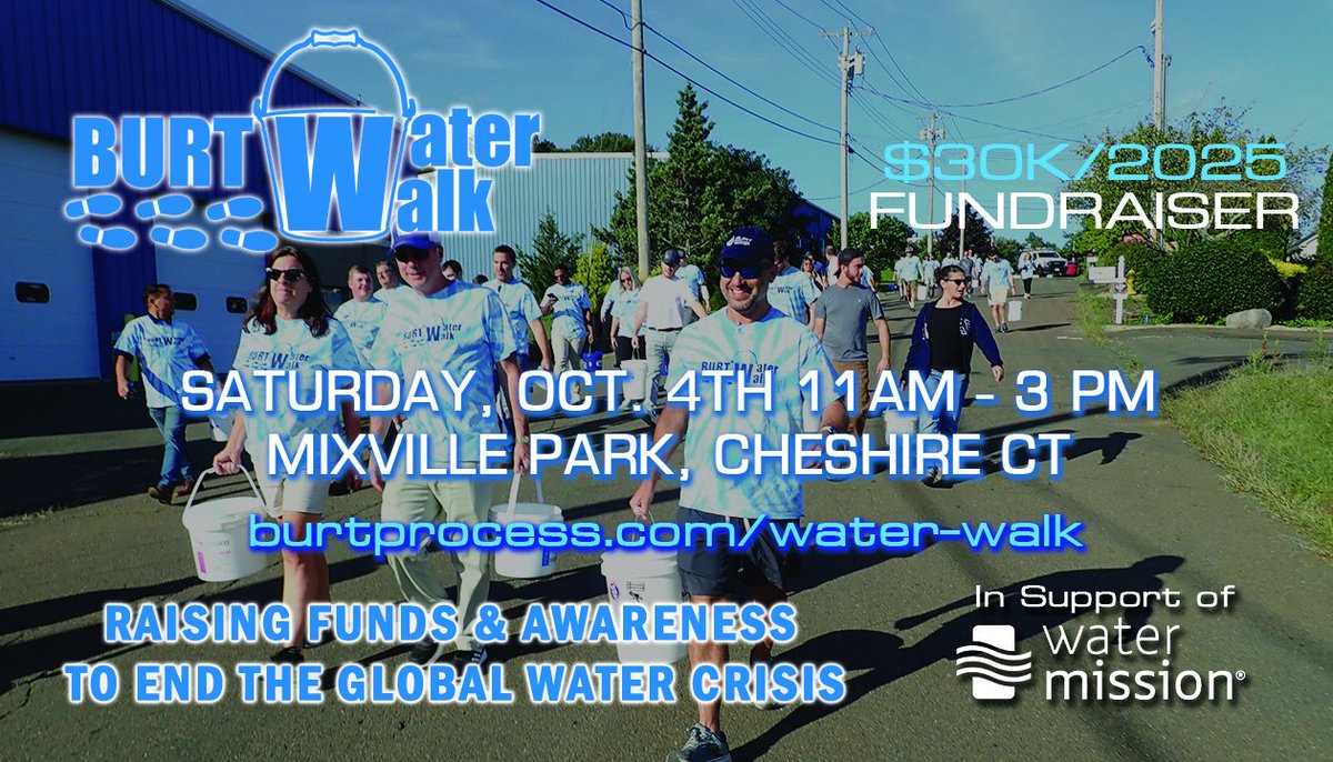 burtprocess's tweet image. The Walk is tomorrow! Join us Oct 4, 11 AM–3 PM at Mixville Rec Park, Cheshire, CT, to support safe water for communities in need.
We’ve raised $20,535 with 86 walkers—let’s keep it going! Proceeds benefit @water_mission: watermission.org #WalkForWater #WaterMission