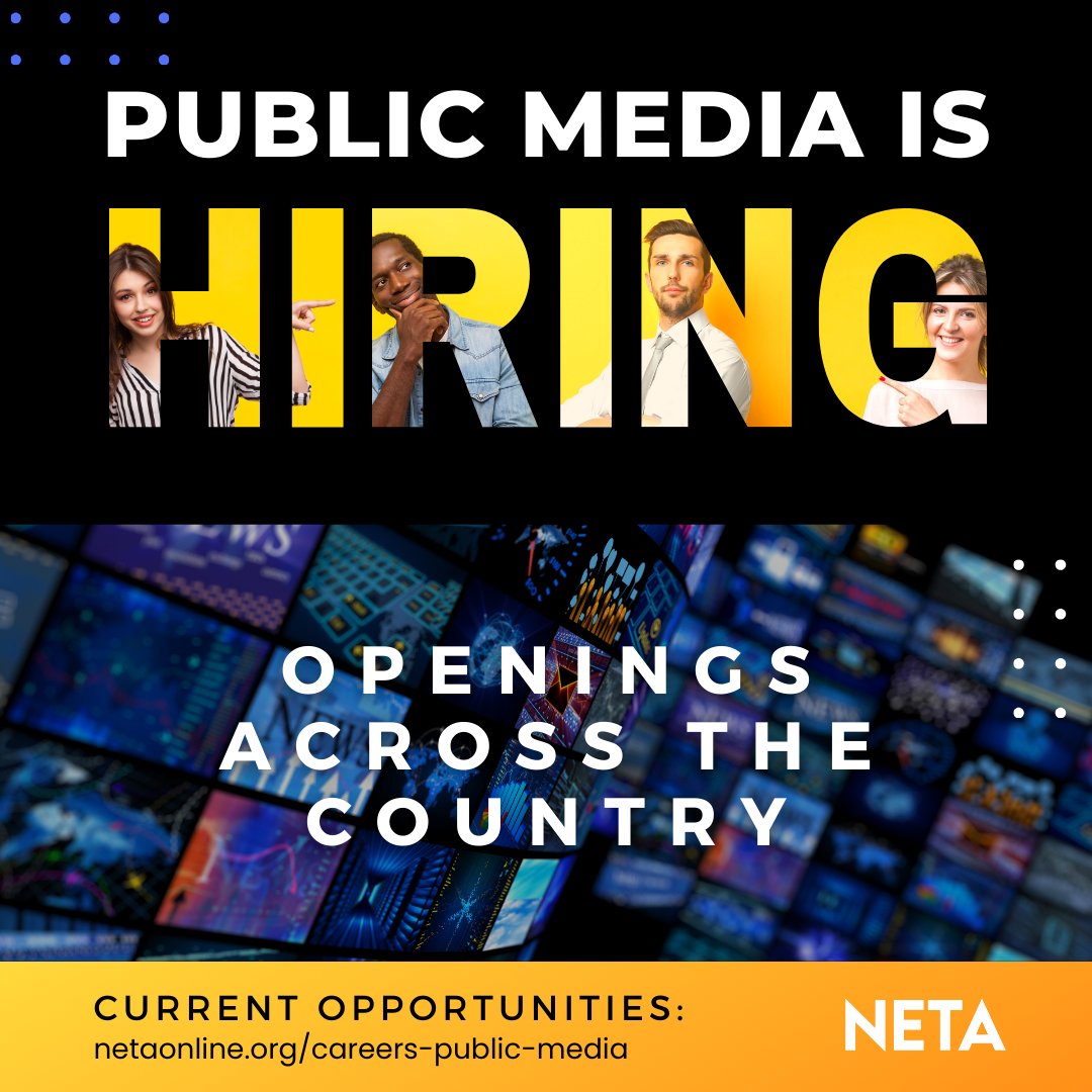 NETA_Tweets's tweet image. Public media stations are looking for passionate people! Whether you’re into storytelling, technology, or community outreach, you’ll find opportunities that make an impact. Check out current openings at netaonline.org/careers-public…. #publicmediacareers #publicmediajobs #pubmediathires