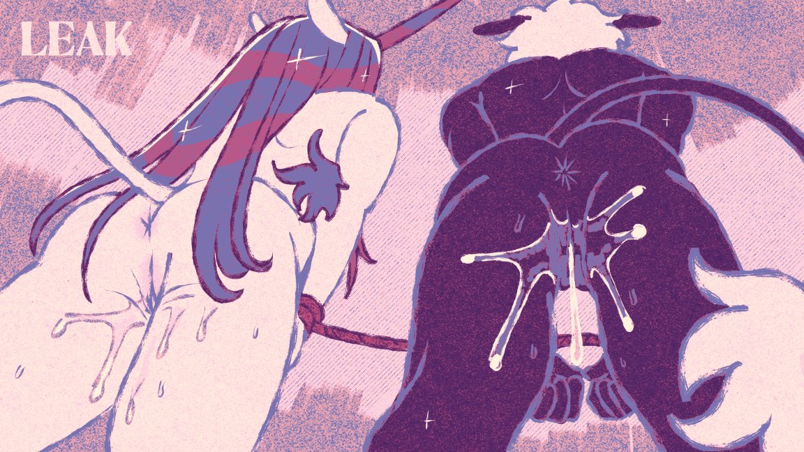 kinktober 03: leak

improper use of unicorns...
(he/him for both)

a throwback to unicorn stocks today
taylor-titmouse.itch.io/unicorn-stocks