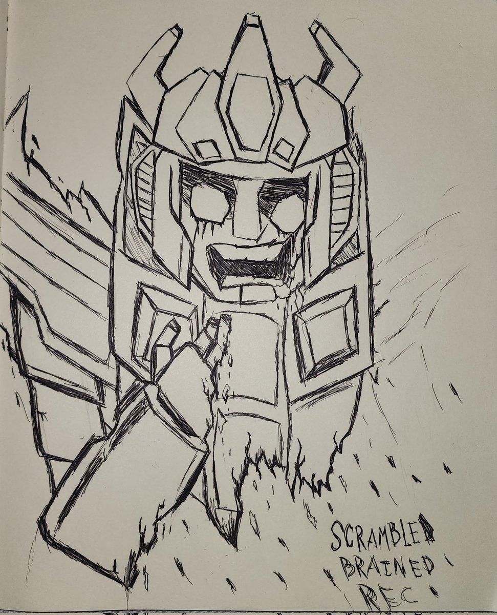 Scramble_Rec's tweet photo. #transformers themed #inktober 

Day 3, Crown

Drew Coronation Starscream.... mid disintegration, cuz i messed up the eyes, and  i didn't feel like drawing the 2ed arm 

#transformersstarscream #transformersart #transformersdrawing 

#inktober2025 #inktoberday3 https://t.co/IjzhLb8BZt