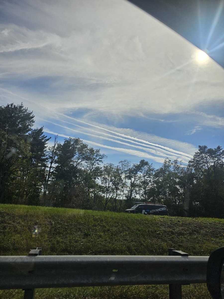 I took my daughter to a doctor appointment in Baltimore today, and couldn't believe the chemtrails! They were almost solid. I snapped this picture going back out to Western MD.