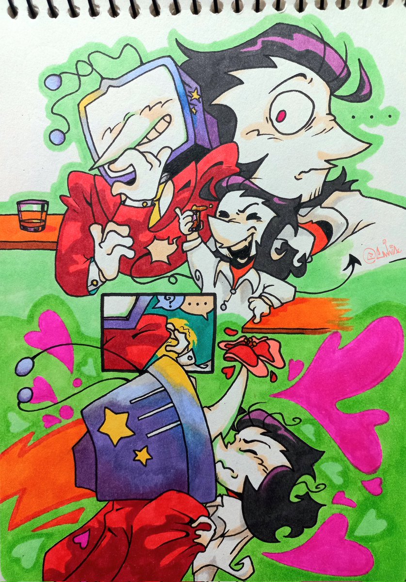 Amizmania's tweet photo. Day 3: First kiss.
Shhh! It's his moment!
#spamtennatober #spamtenna #spamton #tenna #deltarune https://t.co/XScxozLZRp