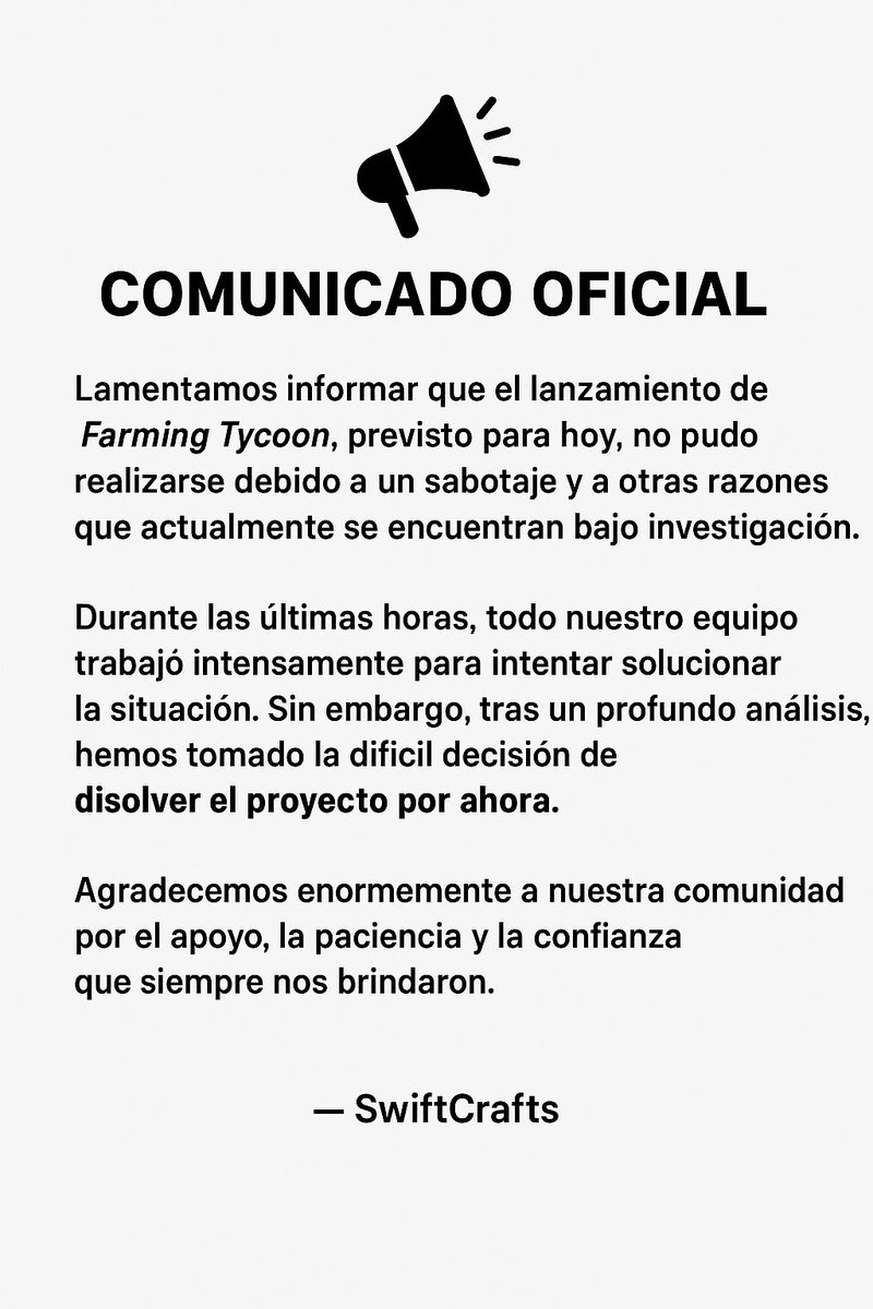 SwiftCraftsRBX's tweet image. Comunicado Oficial. 

#Roblox #RobloxDev #SwiftCrafts #Game #GameDev