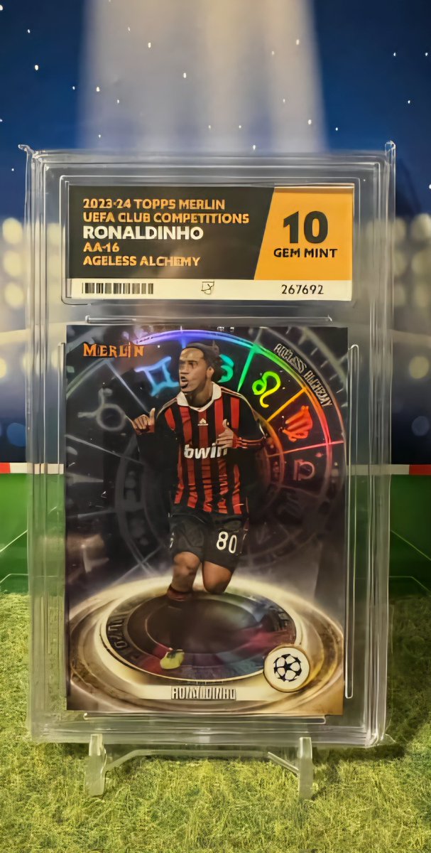 PremierPulls25's tweet photo. The card won in our WhatNot streams tonight was a graded 10 Topps Merlin Ageless Alchemy Ronaldinho 😍 https://t.co/Th4uTUqx6R