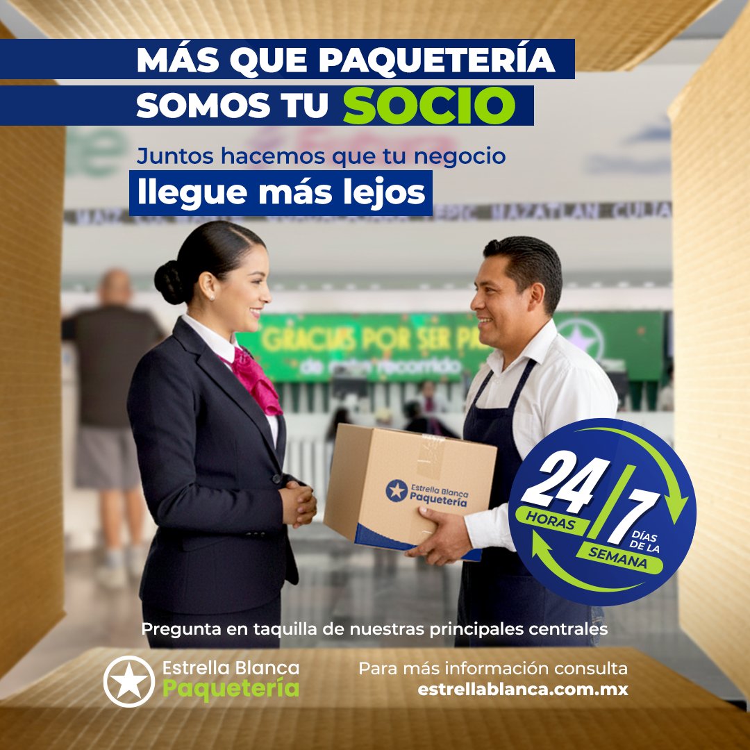 🚌¿Sabías qué...? 🚚

Paquetería Estrella Blanca tiene entregas rápidas , precios bajos, entregas rápidas y la mayor cobertura, con servicio 24/7 📦

Pregunta en taquilla a tu asesor de venta y visita: 👉 estrellablanca.com.mx/site/rq-estrel…

#EstrellaBlanca #EstrellaBlancaPaquetería