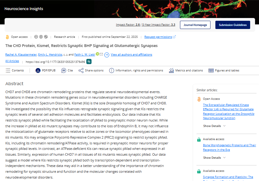 Jen, PhD Executive Editor (@drjkyl) on Twitter photo The CHD Protein, Kismet, Restricts Synaptic BMP Signaling at Glutamatergic Synapses
Neuroscience Insights
<a href="/SageJournals/">Sage Journals</a>
journals.sagepub.com/doi/10.1177/26…
#chromatinremodeling #synapticplasticity #neurodevelpmentaldisorders #openaccess The CHD Protein, Kismet, Restricts Synaptic BMP Signaling at Glutamatergic Synapses
Neuroscience Insights
<a href="/SageJournals/">Sage Journals</a>
journals.sagepub.com/doi/10.1177/26…
#chromatinremodeling #synapticplasticity #neurodevelpmentaldisorders #openaccess