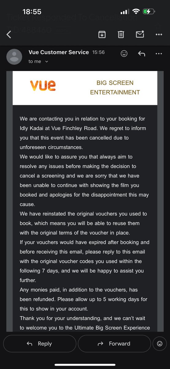 n_ban07's tweet photo. @O2 I ordered the deal 4 tickets for £18 and 2 for £9 but the cinema has cancelled the show due to unforeseen situations. I’ve tried to rebook in another location but the code is remained as redeemed. Now what? https://t.co/7S0x9Cr1JB