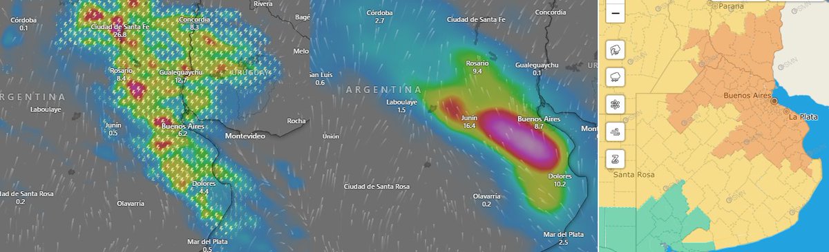 Tiempo_AMBA's tweet photo. #AlertaTormenta #AlertaNaranja ⚠️⚡️
El ingreso de un intenso frente frio en interacción con una masa de aire muy inestable, húmeda y calida va a estar generando en la trasnoche del sábado / madrugada del domingo el paso de una linea de inestabilidad que barrera la zona central / litoral de sudoeste a noreste, dicha linea puede estar acompañada de fuertes ráfagas de viento.
Ante esta situación se acaba de emitir alerta naranja para el domingo, el AMBA incluido.
Desde la tarde del domingo la temperatura bajara rotundamente a medida que aumente el viento del sur, solo sera unas horas ya que el martes a la tarde vuelve el ambiente templado.