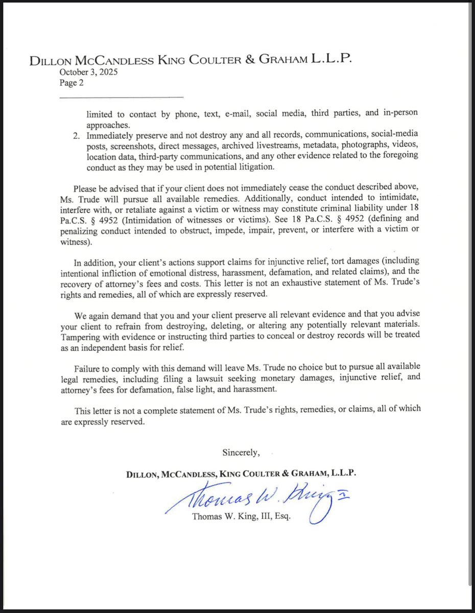 Just going to publicly put this out here to make sure the message is conveyed. The cease-and-desist has been delivered and it’s the kindest thing you’re going to get from me. Every lie, every smear, every attempt to bully or break me is now evidence, and I will use it as