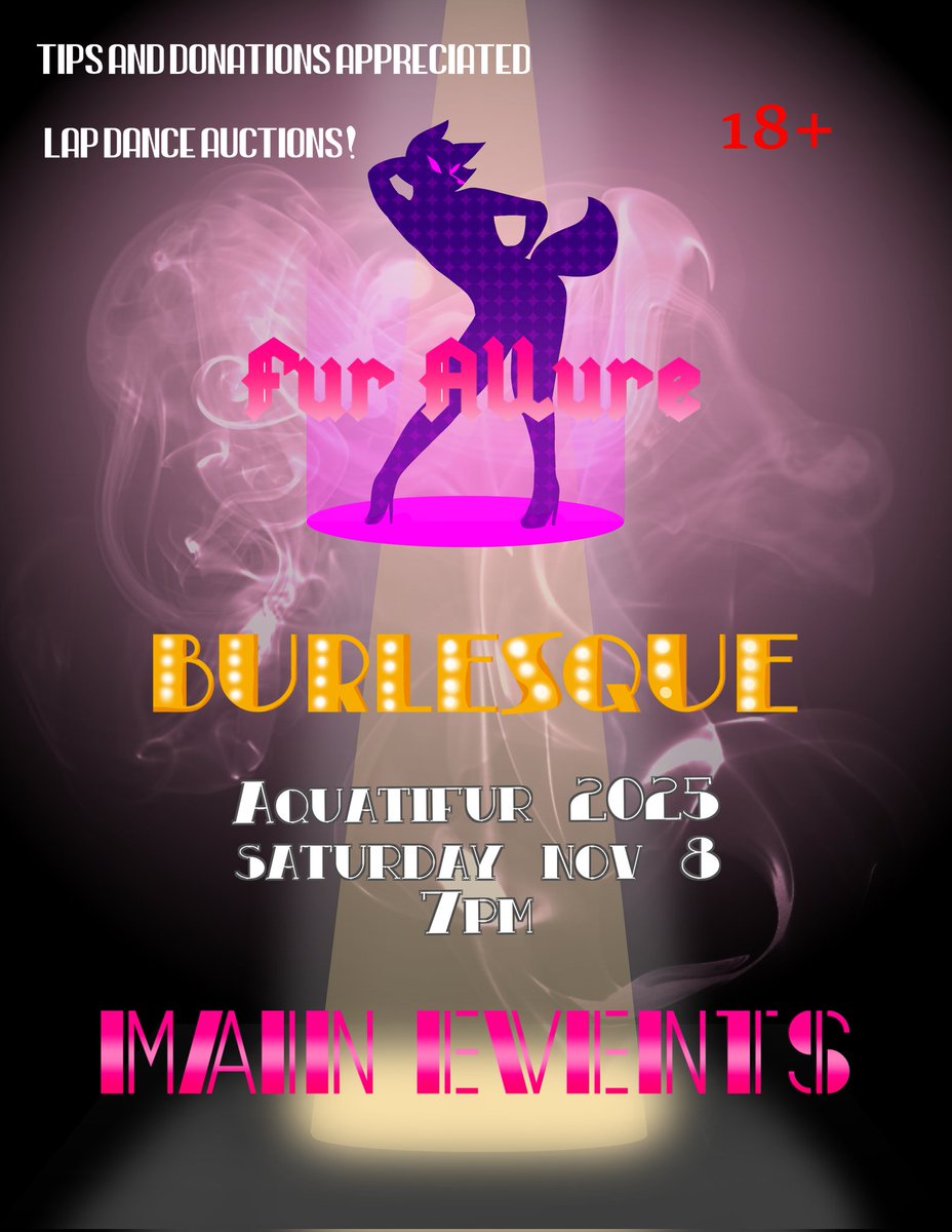 FurAllure's tweet photo. HEY Y'ALL Fur Allure will be hosting a burlesque show at @AquatiFur 2025!! 💖 stay tuned for some fun "meet your dancers" posts 👀 https://t.co/GvVNQQrq47