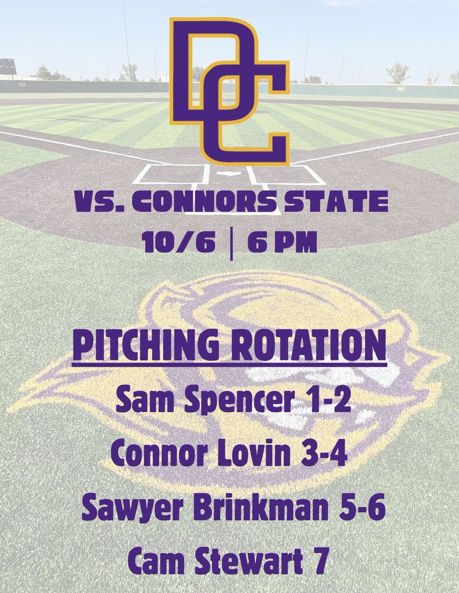 ❗️Conqs pitching rotation for this Monday❗️

📆: October 6th
⏰: 3:45 &amp; 6:00 PM Central
📍: <a href="/UCOBaseball/">UCO Baseball</a>  Edmond, OK