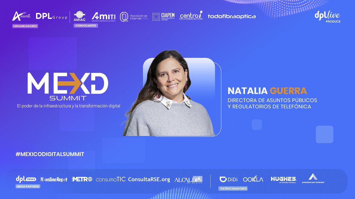 La estratega para el futuro de la conectividad te espera. 🗣️

Únete a la conversación esencial sobre #Innovación y crecimiento sectorial con Natalia Guerra (<a href="/natguerra/">natalia guerra</a>), de <a href="/Telefonica/">Telefónica</a>. Su visión sobre la expansión de la infraestructura es vital para lograr la #InclusiónDigital