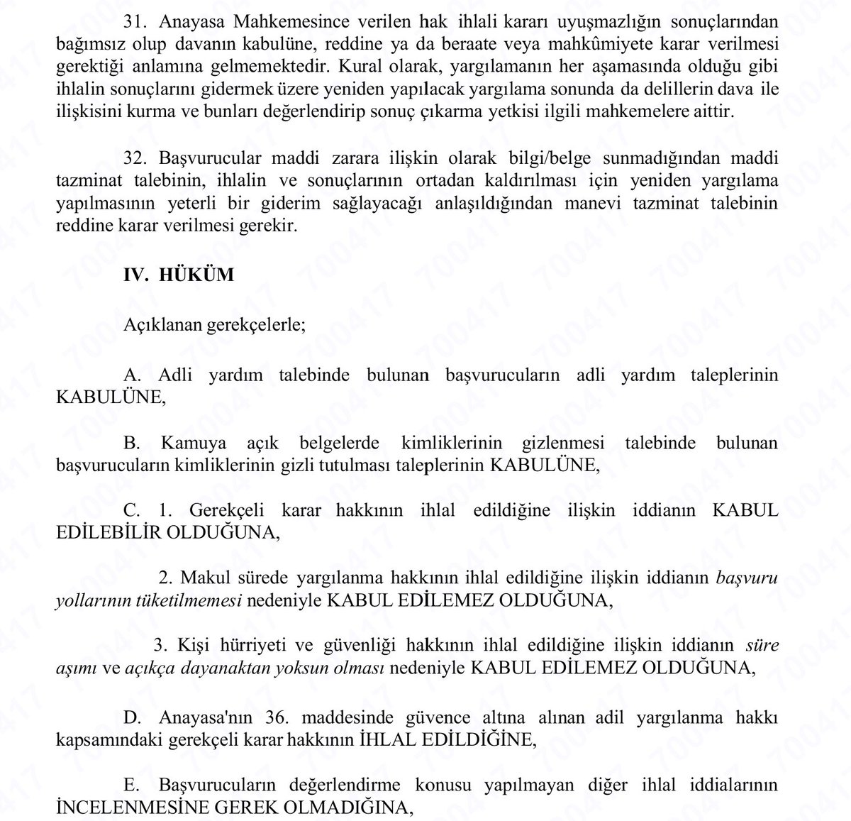Hakkında
**Bank Asya'ya para yatırma,
**Özel okula çocuklarını gönderme,
**Sendikaya üye olma,
**Zaman gazetesine üye olma iddiaları olan müvekkil hakkında ANAYASA MAHKEMESİNCE  28/5/2025 TARİHİNDE HAK İHLALİ KARARI VERİLMİŞTİR.