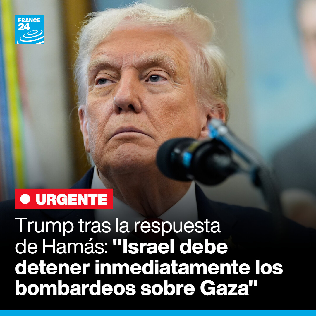 France24_es's tweet image. #DonaldTrump, afirmó que Israel debe dejar de bombardear #Gaza inmediatamente y aseguró que cree que #Hamás está listo para la paz después de una declaración anterior del grupo militante palestino ➡️ f24.my/BTeu.w