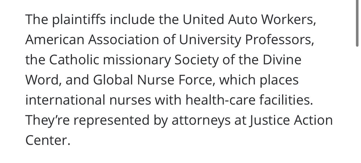 JBlunt1018's tweet image. While the usual crowd keeps railing against Indian tech workers, look at who’s actually suing Trump’s $100K H-1B fee: auto workers, professors, Catholic missionaries, and global nurse placement groups.