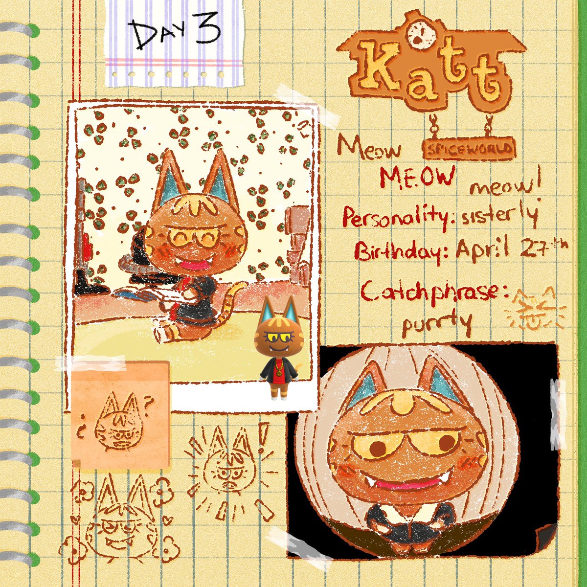 day three of animal crossing challenge,,, today i give you katt one of my starter villagers 🐈🎶