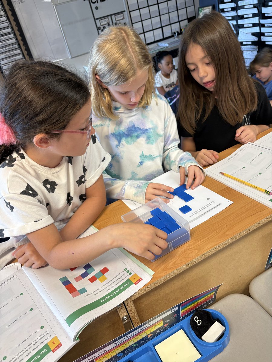 PVWollberg's tweet image. Using square tiles to determine the number of square units that fit into each figure. Calculating area…here we come! #pvlearns #area #mathisfun #handsonlearning @IllustrateMath