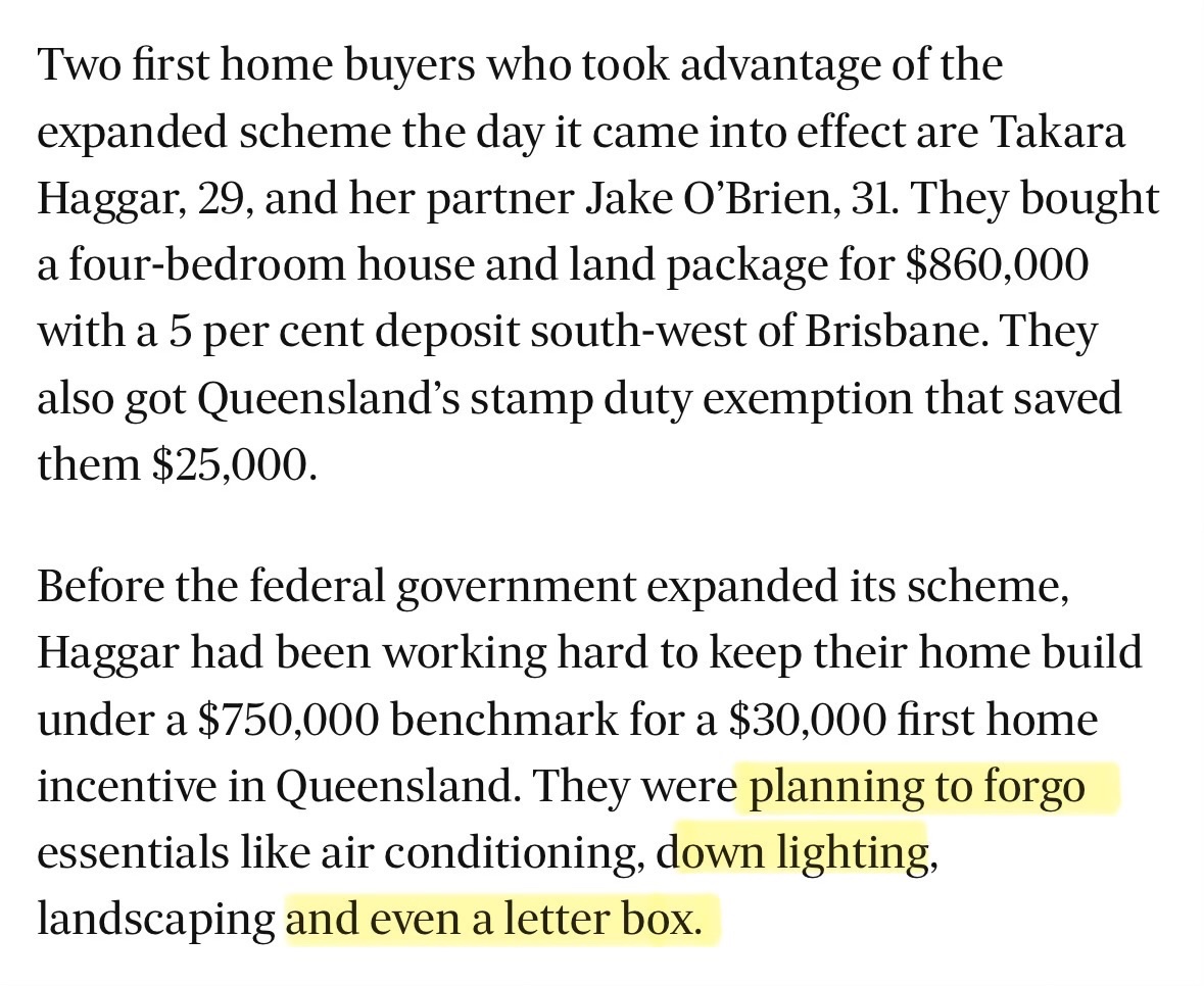 Borrowing $800k+ by forgoing downlighting and a letterbox.

Lol.