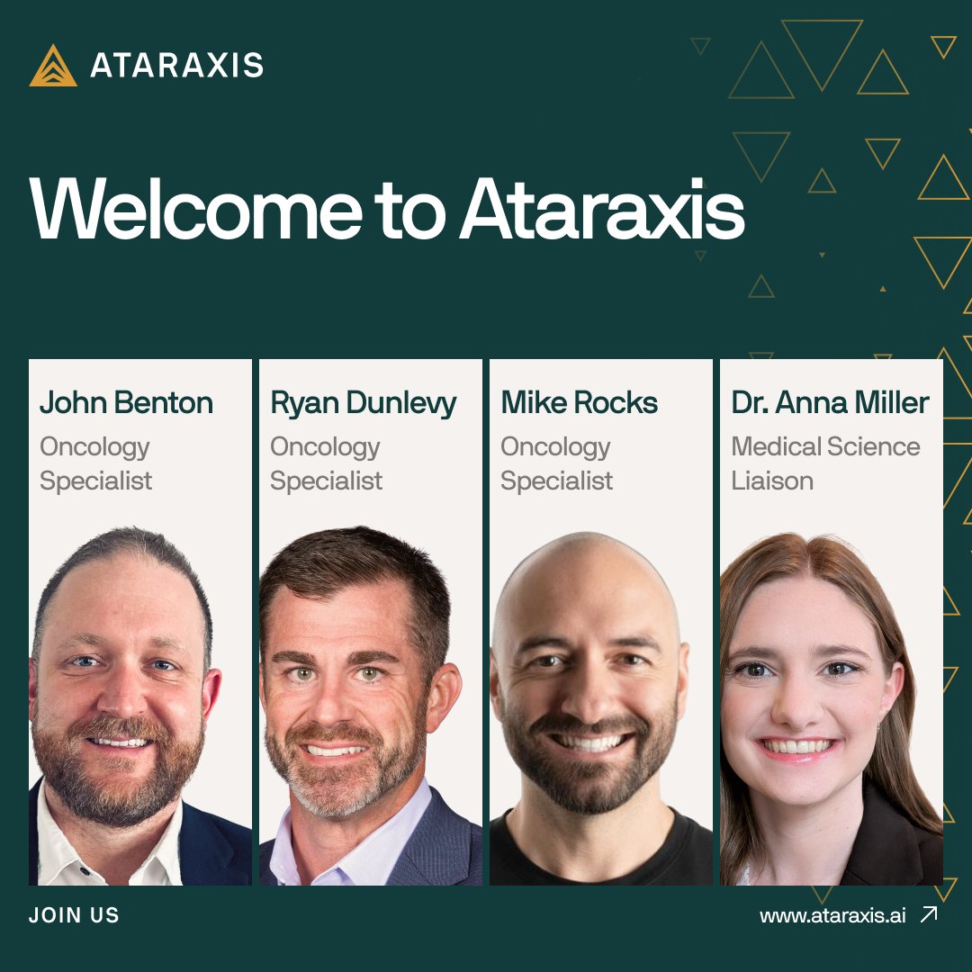 Ataraxis_AI's tweet image. Ataraxis is growing and working on bringing Ataraxis Breast and other AI-native tools to clinicians and patients. Today, we’re introducing some of the outstanding new members who recently joined our commercial and medical teams:

- John Benton (Oncology Specialist, prev. Artera)…