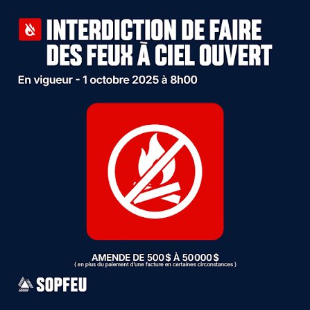 SSIR_INCENDIE's tweet photo. RICHELIEU - Interdictions de faire des feux à ciel ouvert, la SOPFEU demande la collaboration de la population afin d'EVITER TOUS LES FEUX EVITABLES. 🔥👩‍🚒🌲#prévention #sopfeu #Incendie https://t.co/zzaRS4wGBN
