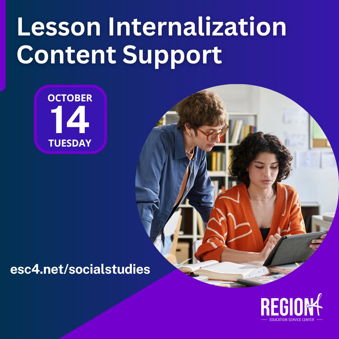 Move beyond planning to lesson internalization. Gain a clear process to deliver high-quality #SocialStudies instruction that supports every learner.

Tuesday, October 14 | In-person. Save your seat: escweb.net/tx_esc_04/cata…
