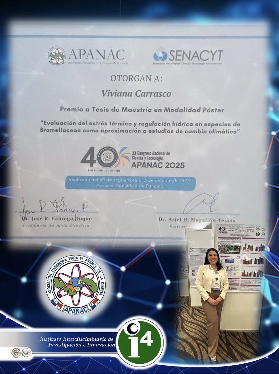 Viviana Carrasco del i-4 en <a href="/UNACHIpanama/">UNACHI</a> 
Recibe premiación en APANAC por su trabajo de Tesis presentado en modalidad póster 💪💪
Felicidades !
<a href="/jorgelpino/">Jorge Luis Pino</a> <a href="/senacyt/">Senacyt Panamá</a> <a href="/SNIAIP_Panama/">Sistema Nacional de Investigación de Panamá AIP</a> <a href="/heribertofranco/">Heriberto Franco Ávila</a> <a href="/pacyt_unachi/">PACYT UNACHI</a> <a href="/ICADESUNACHI/">ICADES_UNACHI</a> <a href="/EOrtegaBarria/">Eduardo Ortega-Barria</a> <a href="/CienciaPTY/">Ciencia En Panamá   #CienciaEnPanamá</a>