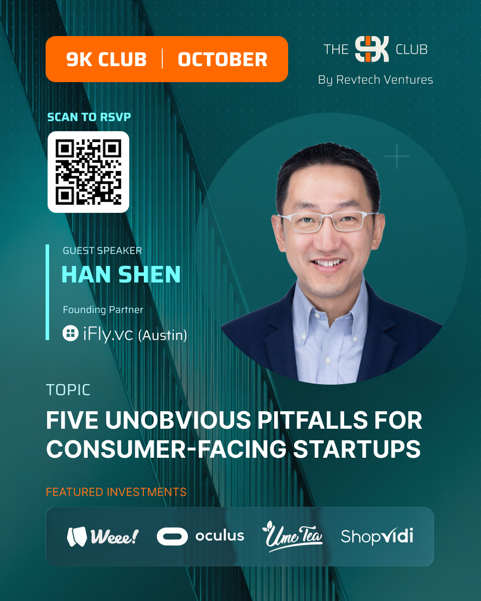 Mega_Hunt_'s tweet photo. 🌟New insights, new pitches, new connections — Mark your calendar: Oct 14!

We’re excited to announce that Han Shen, Founding Partner of iFly VC, will join us as our guest speaker at the next 9K Club Monthly Gathering at RevTech Ventures' office at White Rock Tower.

Han brings over a decade of experience in venture capital, with featured investments including Weee!, Oculus VR (acquired by Meta), UMe Tea, and ShopVidi. His track record of backing visionary founders makes this a unique opportunity to hear first-hand perspectives on building and scaling startups.
Alongside Han’s talk, founders will take the stage with lightning pitches, share real progress updates, and connect with peers and investors who are shaping Dallas' startup scene.

 Date: Tue, Oct 14
 RSVP here: https://t.co/TRecDI87G7

 Want to pitch your startup?
 Apply to pitch: https://t.co/hVhtFxIhqO

The road to our December Bentonville trip (with the $9,000 prize) is underway — join us and be part of the journey.