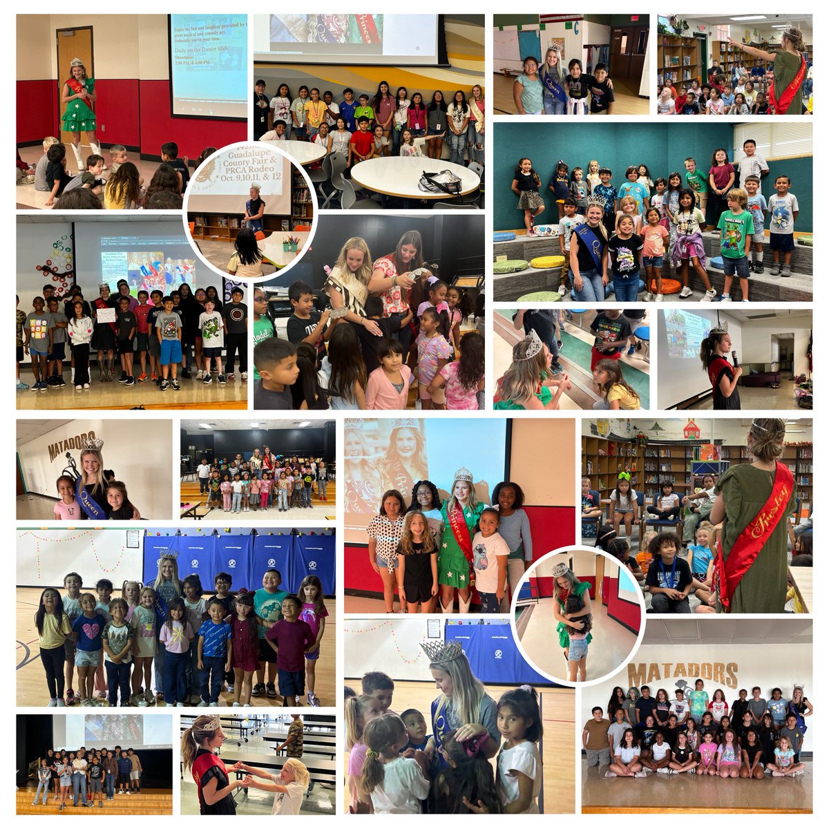 TXACESeguin's tweet photo. Seguin TX ACE students at all 9 campuses welcomed Guadalupe County Fair royalty to learn more about all of the many events at the fair Oct 9-12.   Special thanks to 24-25 Queen Railee and Princess Presley along with 23-24 former Princess Rylie and Duchess Kamryn.   ❤️👑🎡 https://t.co/4nL1veJo0f