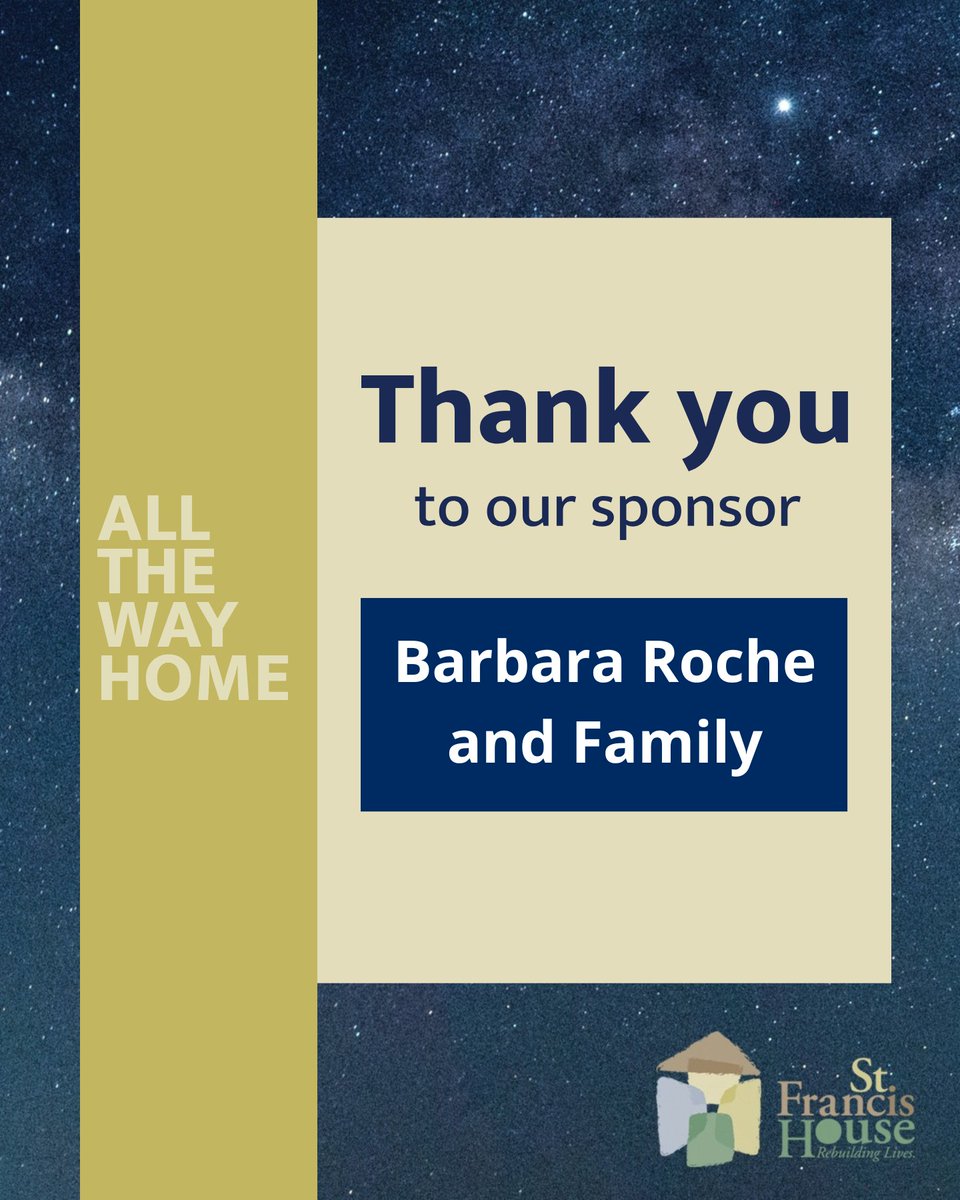 💙 A heartfelt shoutout to Barbara Roche &amp; Family for sponsoring our All the Way Home gala. Your generosity helps create new beginnings for our guest community.

One day to go - will we see you tomorrow night?

#AllTheWayHome