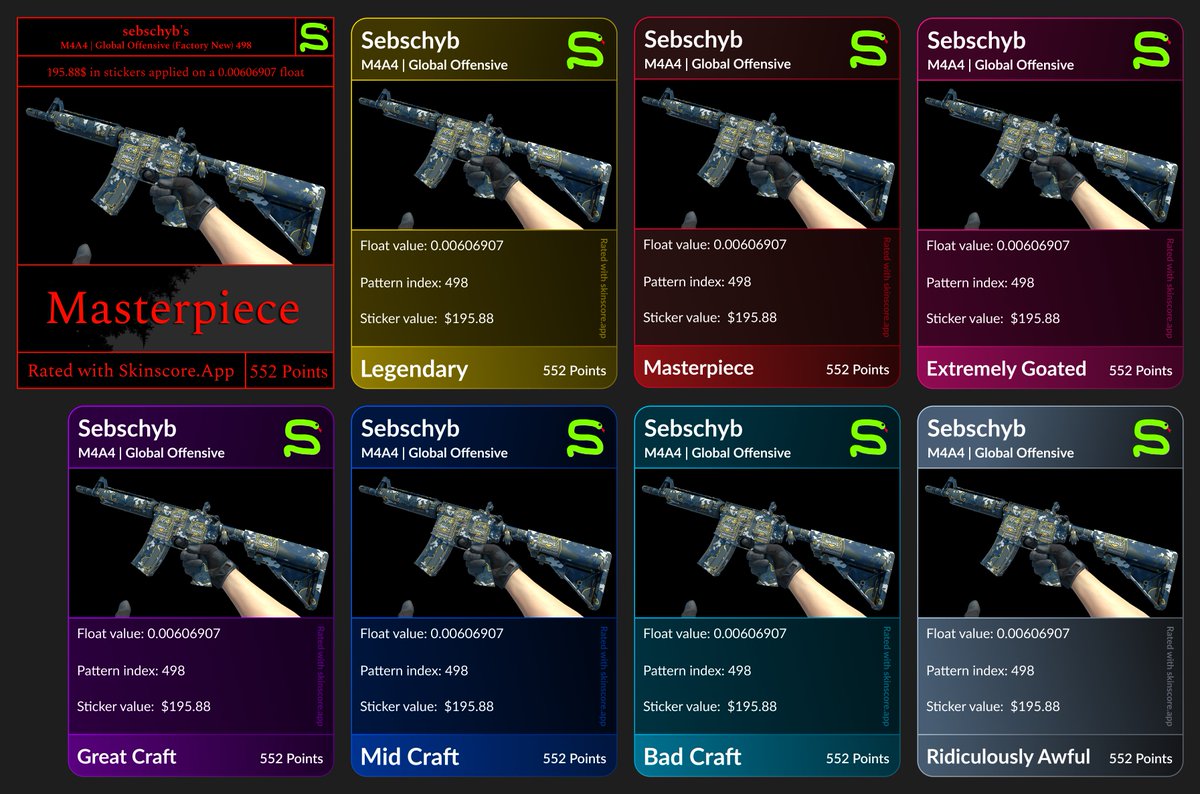 Seb_CS2's tweet image. Got bored, ended up redesigning @SkinscoreApp’s cards🙃