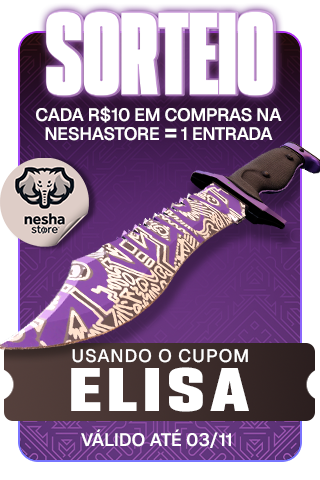 🟣Olha que maravilha!! Sorteio de outubro está ativo, a cada 10R$ em compra com o cupom "elisa" na <a href="/Neshastore/">NeshaStore</a> você ganha uma entrada para o sorteio de uma FACA BOWIE MÃO LIVRE (FT). 

É só preencher o formulário após a compra! forms.gle/vuDU8KLr9iHwtk…

#CS2
