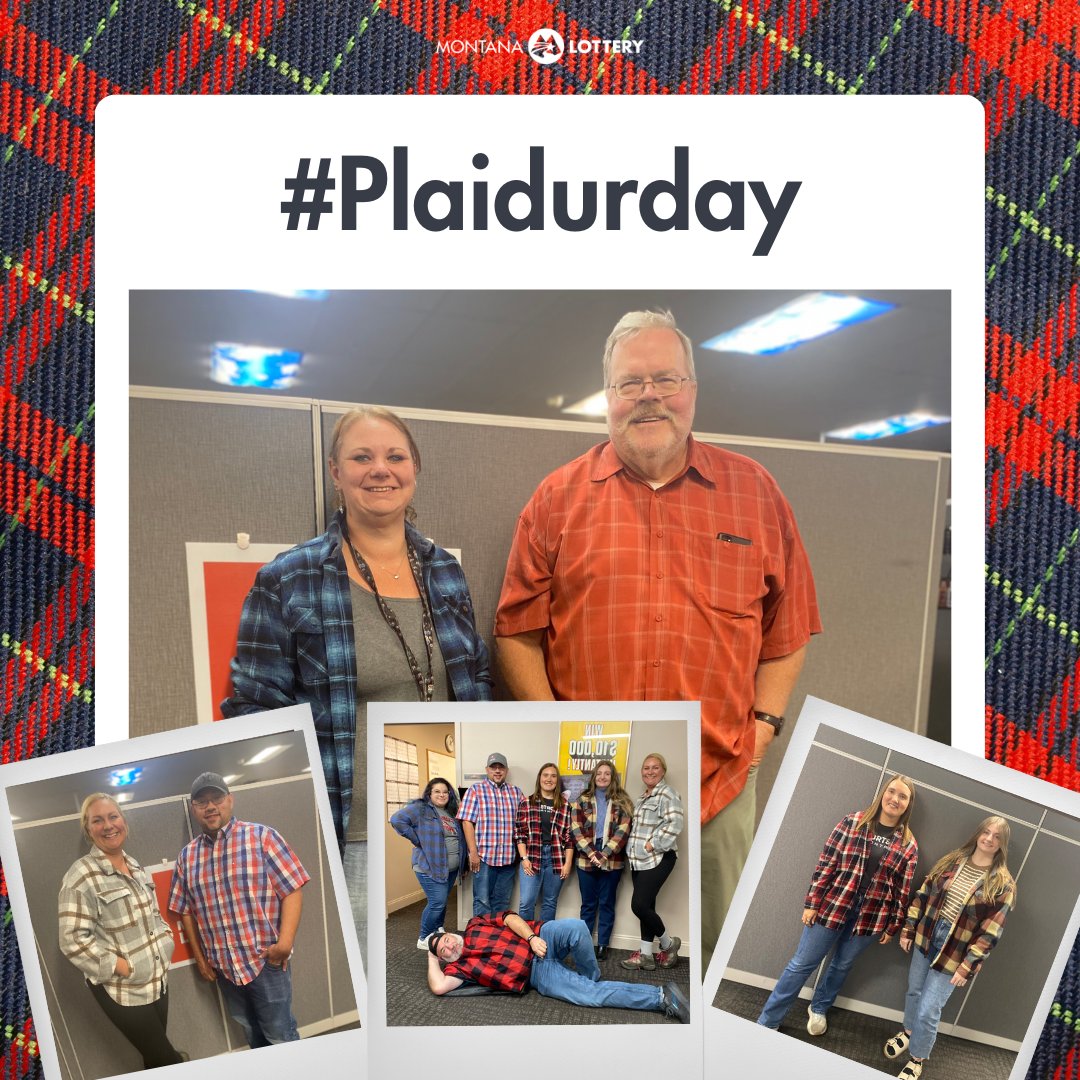 We're not sure if it brings luck, but it definitely brings style! 😎 Our Montana Lottery crew is all checkered out and ready to make some winners happen. Happy #Plaidurday, Montana!