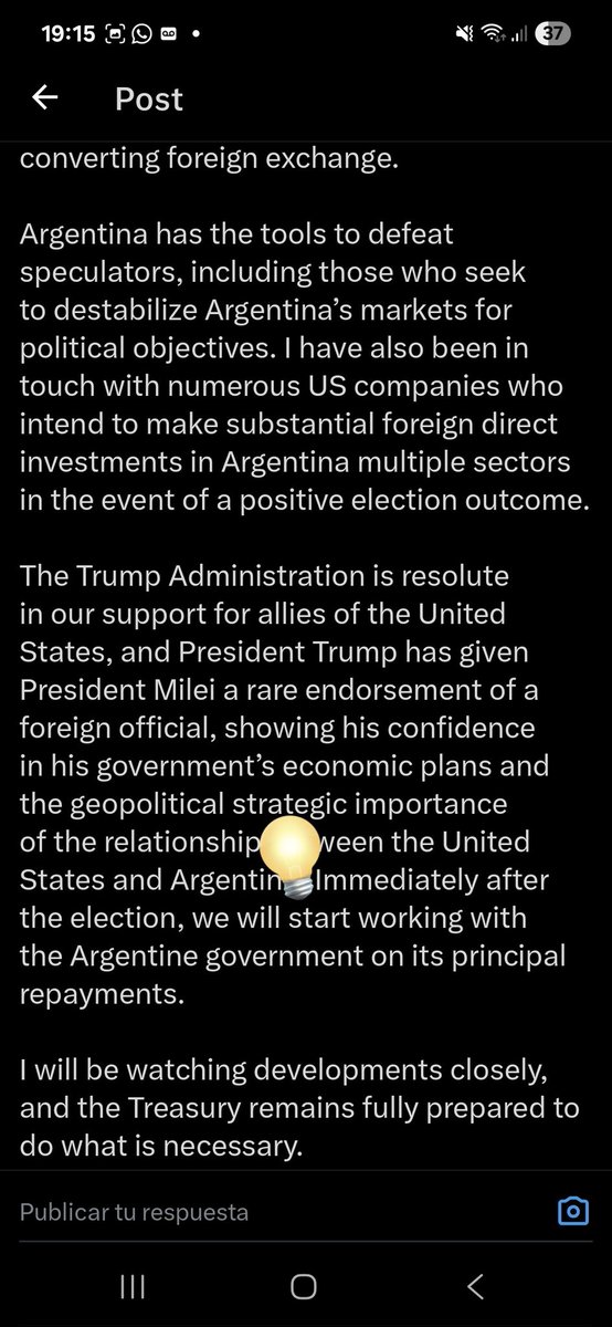 Todo será después del 27 de octubre.
Bessent, Milei y Macri un solo ♥️.
