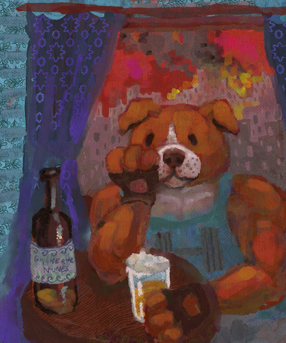 dog drinking a non-alcoholic beer, with 10g of protein, fiber and enriched with vitamin B12 and zinc