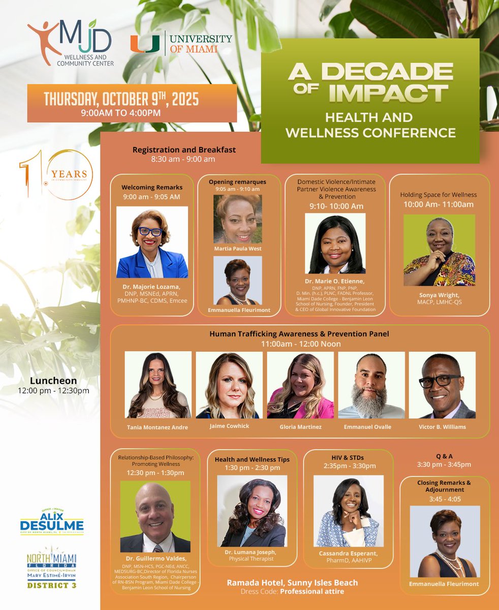 MjdWellness's tweet photo. Celebrating A Decade of Impact! Join us Oct 9th for a powerful Health &amp; Wellness Conference featuring expert speakers, panels, and community impact. 💚 #HealthAndWellness #UMiami #MJDWellness https://t.co/TBRKFBvy7x