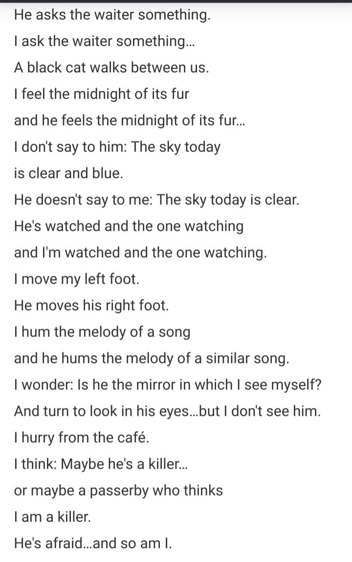 Kojève's text on Desire and Recognition reminded me of a poem of Mahmoud Darwish's