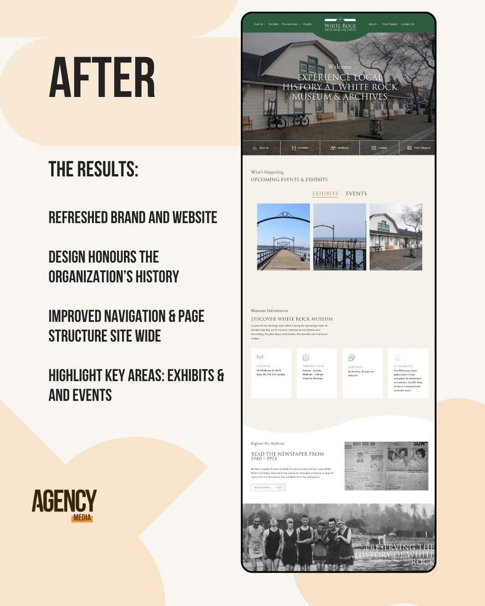 Before &amp; After - We gave the White Rock Museum &amp; Archives website a fresh new look! The redesign honours the museum’s history while making it easier to explore exhibits, programs, and events online. <a href="/WhiteRockMuseum/">White Rock Museum & Archives</a> 

#beforeandafter #webdesign #webdevelopment #digitalmarketing