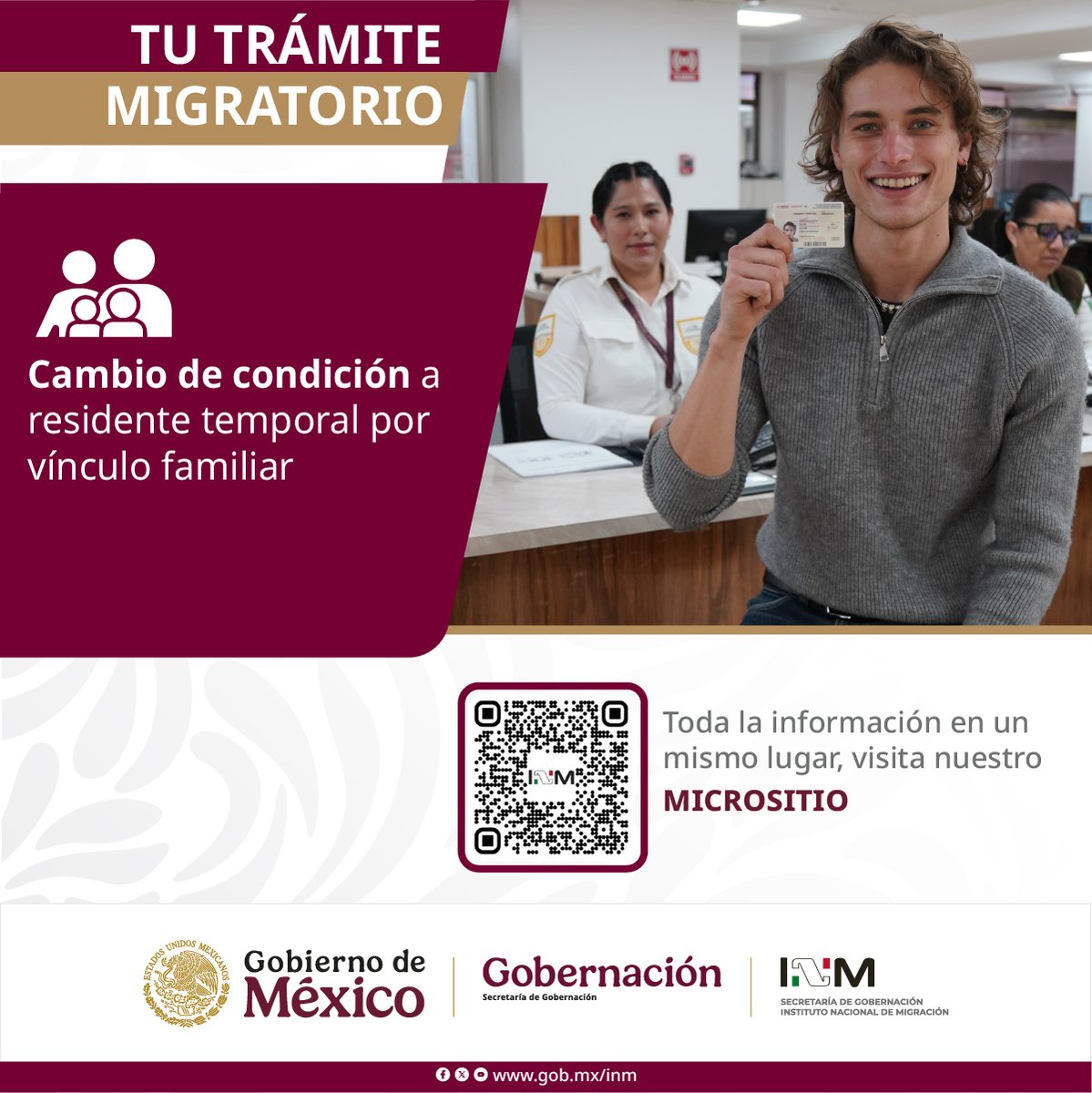 Si vas a cambiar tu condición a residente temporal por vínculo familiar, consulta los requisitos para un trámite seguro y efectivo 📝

Ingresa al #MicrositioINM y revisa toda la información 🔗 tinyurl.com/yl39xuo4