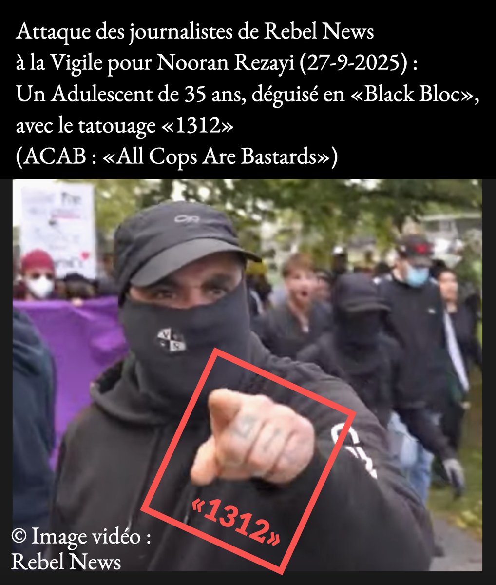 yclaude's tweet photo. @Blaisblablabla Un code vestimentaire, quand on a pas de code moral...
De l'utilité de se #masquer, pour les camarades #Fascistes_postmodernes ("Black Blocs", "Antifas", etc.), quand on attaque physiquement une femme journaliste : https://t.co/4jkP8yy8Ds