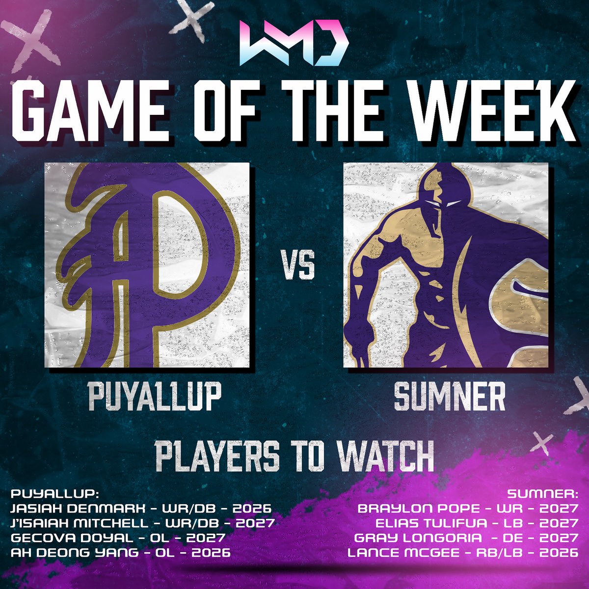⭐️WMDB GOTW Week 5⭐️

Puyallup
 26 ⭐️⭐️⭐️ DB <a href="/Jasiahdenmark1/">Jasiah Denmark</a> 
27 ⭐️⭐️⭐️ WR <a href="/JisaiahMitchell/">Jisaiah Mitchell</a> 
27 ⭐️⭐️⭐️⭐️ OL <a href="/GecovaDoyal_19/">Gecova Doyal</a> 
26 ⭐️⭐️⭐️ OL <a href="/Ayang_253/">Ah Deong Yang</a> 

Sumner
27 ⭐️⭐️⭐️⭐️ <a href="/Braylon_pope3/">Braylon Pope</a> 
27 DB <a href="/EliasTulifua/">Elias</a> 
27 DL <a href="/GrayLongoria/">Gray Longoria</a> 
26 ⭐️⭐️⭐️ LB <a href="/LanceMcGee32/">Lance McGee(3⭐️)</a>