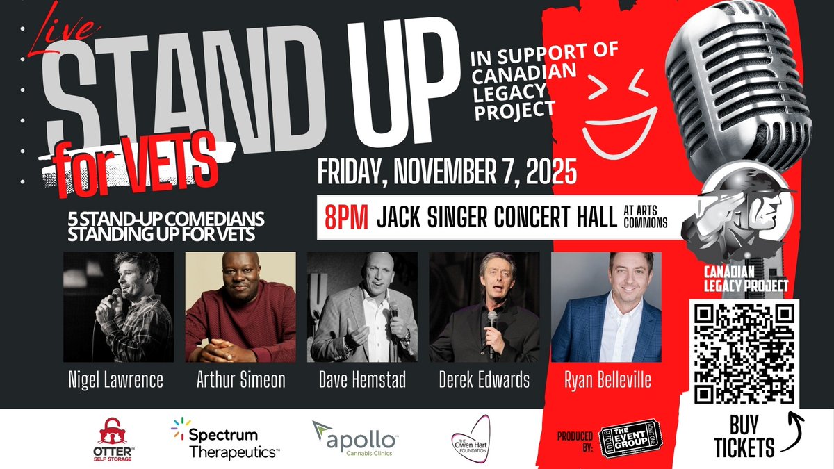 The OHF proudly supports the Canadian Legacy Project and their Stand Up for Vets Comedy Event that helps raise much needed funds to support our Canadian Veterans. Join us by scanning the QR code to purchase tickets and also check out our OHF Online Auction Site to bid on tickets