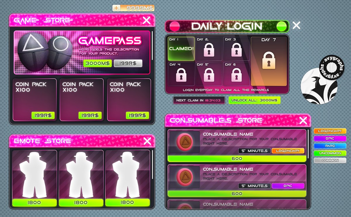 avygraphs's tweet image. 🌸 Squid Game UI Set - For Sale!
💬 DM me to buy this set or ask questions!

Discord: avygraphics    More coming soon 👀 #RobloxDev #RobloxUI #UIDesign #GameUI
