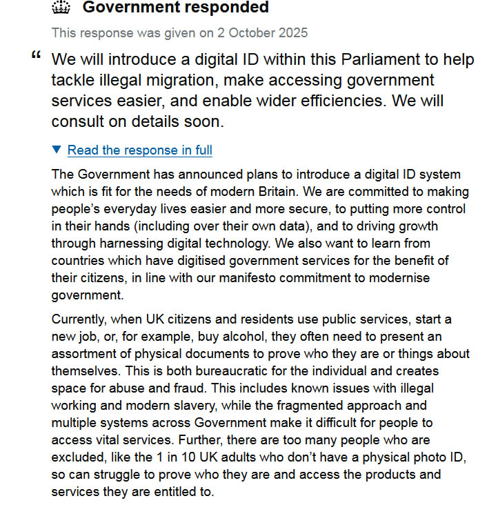 Simply_Belfast's tweet photo. UK Government responds as BritCard petition creeps towards 3 million demanding they scrap UK Digital ID Plans

The Plan is to extend BRITCARDS to include benefits &amp; tax records etc

Don't surrender your data!

MAKE YOUR VOICE HEARD - SIGN THE PETITION!

https://t.co/wITvQfqET9 https://t.co/3lhInCvveW