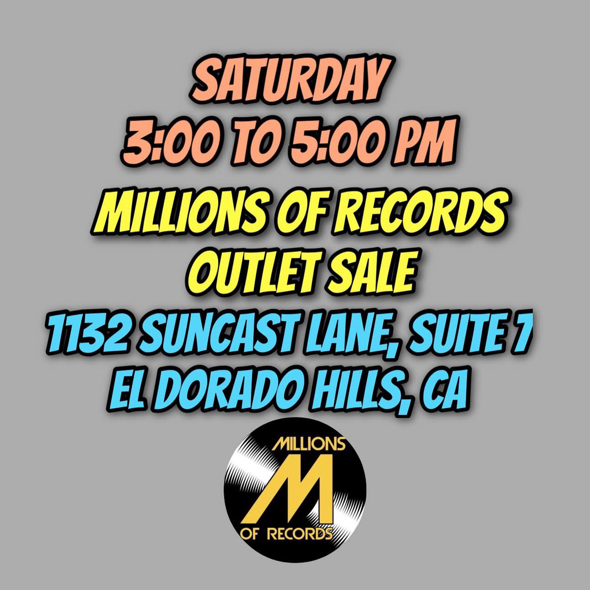 MillionsOfRecs's tweet photo. TOMORROW'S SATURDAY - you know what's going down at our place!
The weekly Outlet Sale from 3:00 - 5:00 PM Come Shop With Us!
1132 Suncast Lane - Suite 7, El Dorado Hills, CA
#LP #vinylrecords #saturdaysale #vinylcollection #recordcollection #recordcollectors #vinyljunkie https://t.co/b3KGqdzwz5