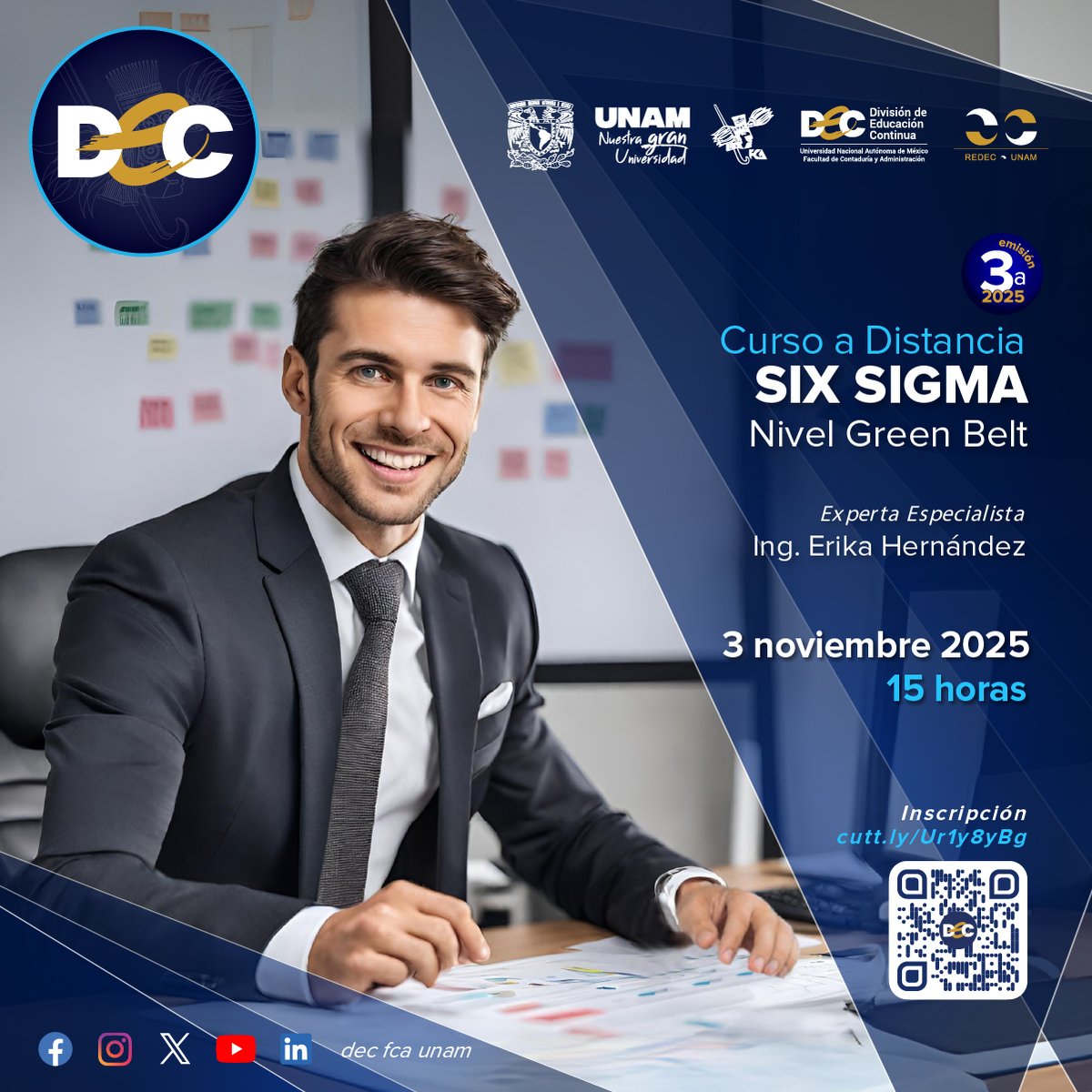 Curso a distancia Six Sigma
🚀 Da el primer paso hacia la mejora continua con Six Sigma.
📝 Inscríbete: cutt.ly/Ur1y8yBg
ℹ️ Para mayores informes: cutt.ly/Fe7xmfuW
#SixSigma #MejoraContinua #LeanSixSigma #Calidad #ProcesosEficientes #Optimización #Productividad