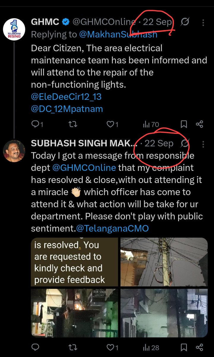 MakhanSubhash's tweet photo. This isthe 3rd time I am posting @TelanganaCMO &amp; @GHMCOnline @gadwalvijayainc for nonglowing street lights, since 1month .I have a call several times to DE &amp; supervisor, they have only excuses but notime to repair ,look at the date,I have post &amp; Complaint,Same on U @DC_12Mpatnam https://t.co/zfRKjmm2If
