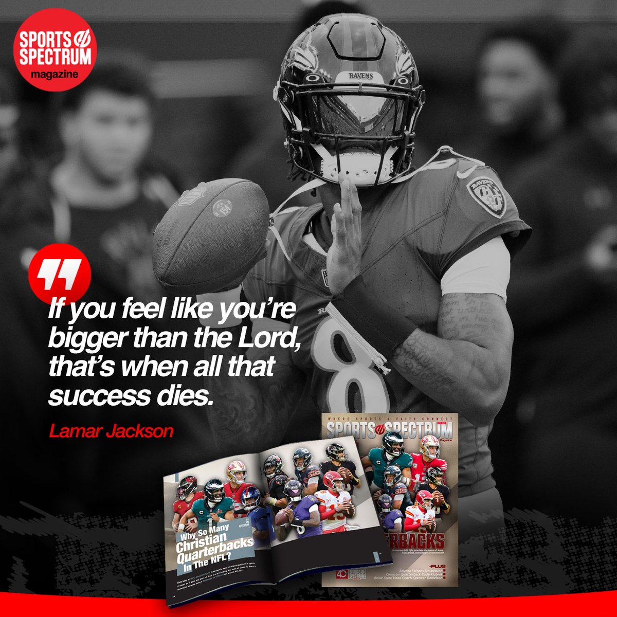 Sports_Spectrum's tweet image. While playing one of the most scrutinized positions in all of sports, more &amp;amp; more NFL quarterbacks are proclaiming the name of Jesus. Is there a correlation between being a follower of Christ and also an NFL QB?

Check out our latest magazine cover story!
loom.ly/Dz5zZfU